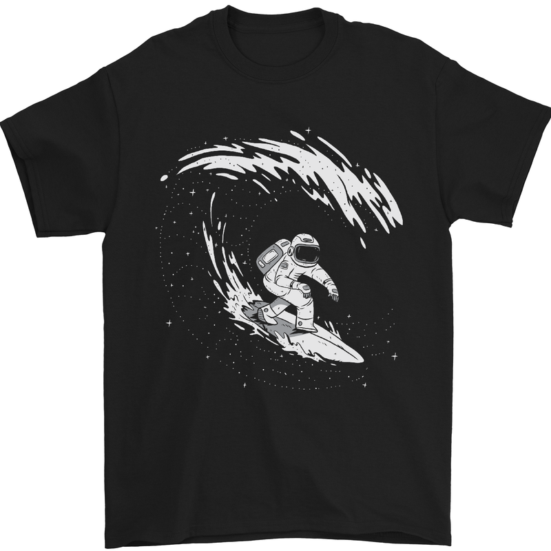 Surfing Spaceman Astornaut Surfer Surf Mens T-Shirt Cotton Gildan Black