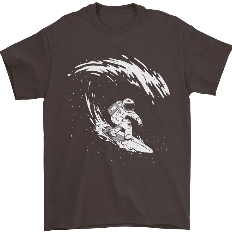 Surfing Spaceman Astornaut Surfer Surf Mens T-Shirt Cotton Gildan Dark Chocolate