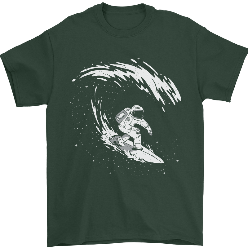 Surfing Spaceman Astornaut Surfer Surf Mens T-Shirt Cotton Gildan Forest Green