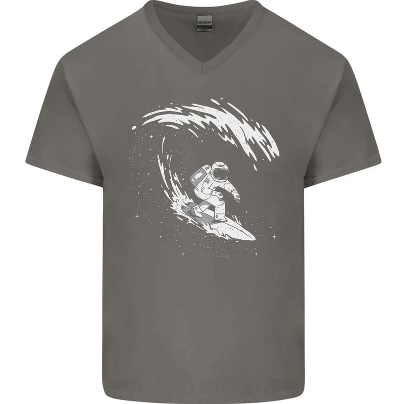 Surfing Spaceman Astornaut Surfer Surf Mens V-Neck Cotton T-Shirt Charcoal