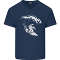 Surfing Spaceman Astornaut Surfer Surf Mens V-Neck Cotton T-Shirt Navy Blue