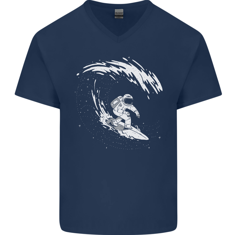 Surfing Spaceman Astornaut Surfer Surf Mens V-Neck Cotton T-Shirt Navy Blue