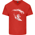 Surfing Spaceman Astornaut Surfer Surf Mens V-Neck Cotton T-Shirt Red