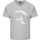 Surfing Spaceman Astornaut Surfer Surf Mens V-Neck Cotton T-Shirt Sports Grey