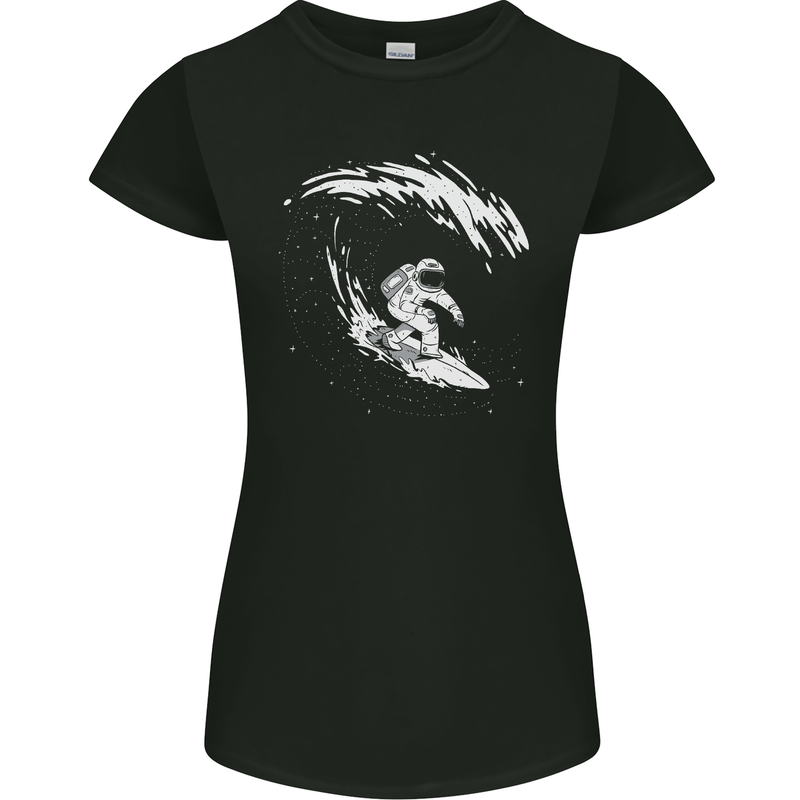 Surfing Spaceman Astornaut Surfer Surf Womens Petite Cut T-Shirt Black