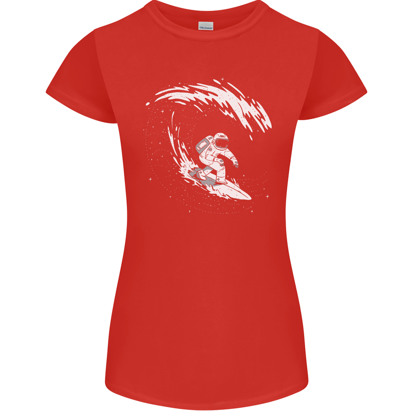 Surfing Spaceman Astornaut Surfer Surf Womens Petite Cut T-Shirt Red