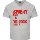 Sweat Like a Pig to Look Like a Fox Gym Mens V-Neck Cotton T-Shirt Sports Grey
