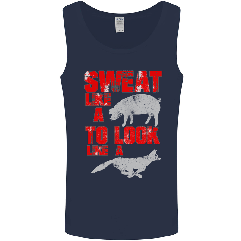 Sweat Like a Pig to Look Like a Fox Gym Mens Vest Tank Top Navy Blue