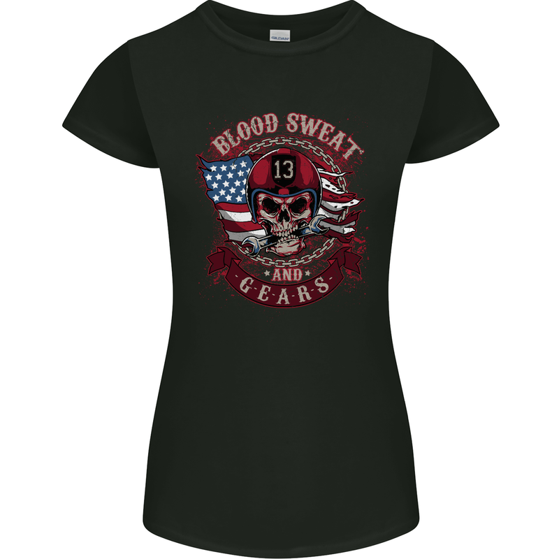 Sweat and Gears Motorcycle Motorbike Biker Womens Petite Cut T-Shirt Black
