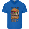 Sweet Dreams are Made of Beef BBQ Chef Mens V-Neck Cotton T-Shirt Royal Blue