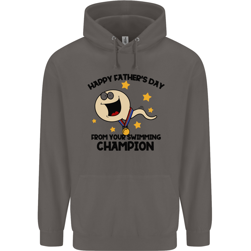 Swimming Champion Funny Fathers Day Dad Mens 80% Cotton Hoodie Charcoal