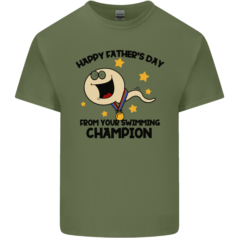 Swimming Champion Funny Fathers Day Dad Mens Cotton T-Shirt Tee Top Military Green