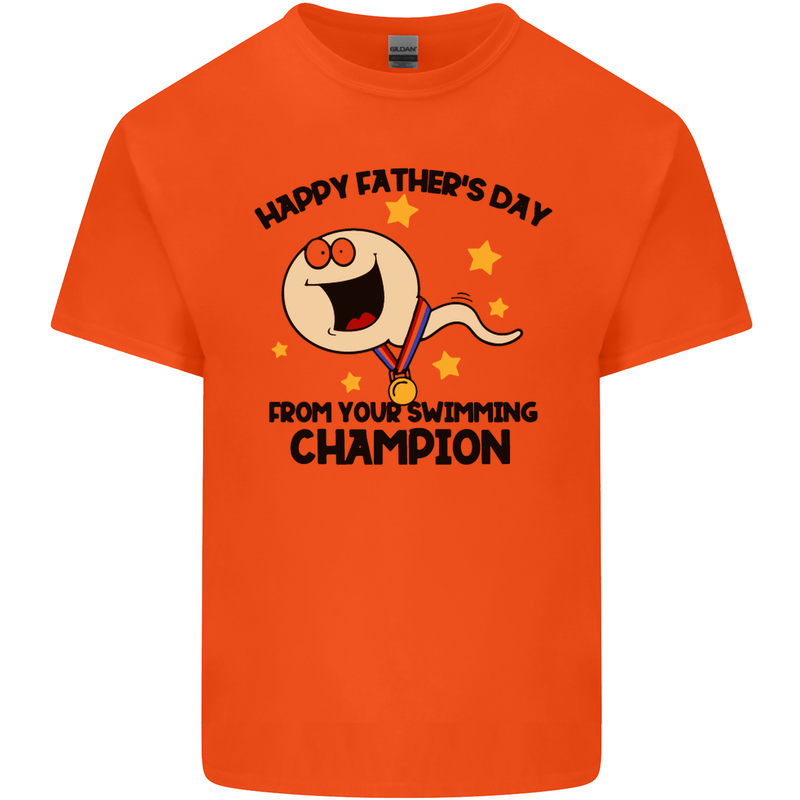 Swimming Champion Funny Fathers Day Dad Mens Cotton T-Shirt Tee Top Orange