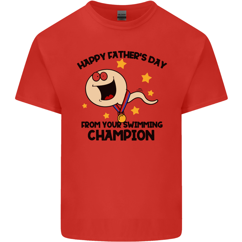 Swimming Champion Funny Fathers Day Dad Mens Cotton T-Shirt Tee Top Red