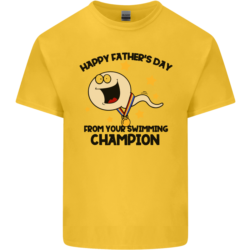 Swimming Champion Funny Fathers Day Dad Mens Cotton T-Shirt Tee Top Yellow