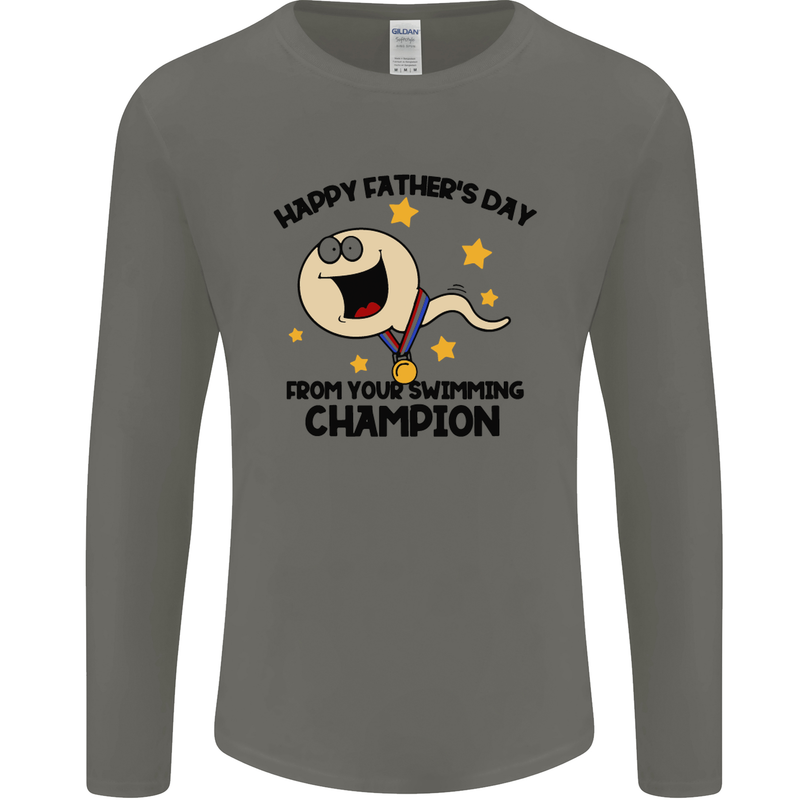 Swimming Champion Funny Fathers Day Dad Mens Long Sleeve T-Shirt Charcoal