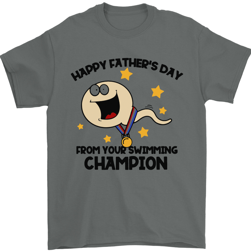 Swimming Champion Funny Fathers Day Dad Mens T-Shirt Cotton Gildan Charcoal