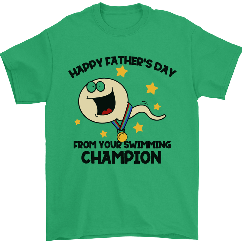 Swimming Champion Funny Fathers Day Dad Mens T-Shirt Cotton Gildan Irish Green