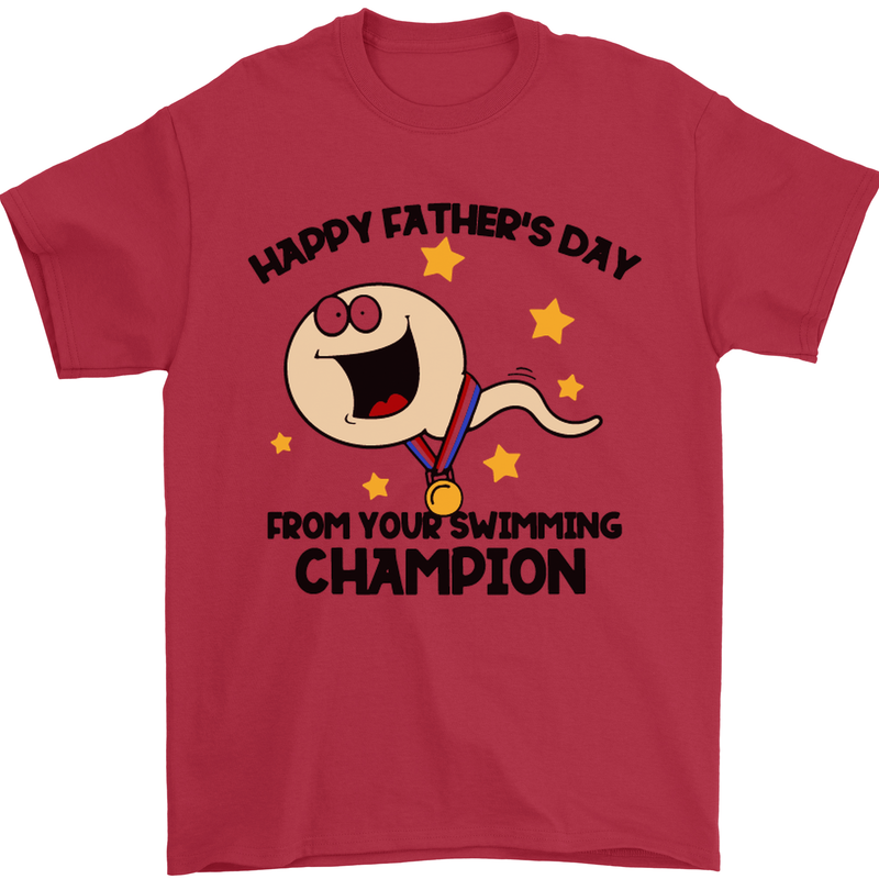 Swimming Champion Funny Fathers Day Dad Mens T-Shirt Cotton Gildan Red