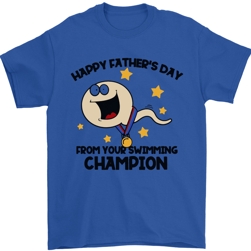 Swimming Champion Funny Fathers Day Dad Mens T-Shirt Cotton Gildan Royal Blue