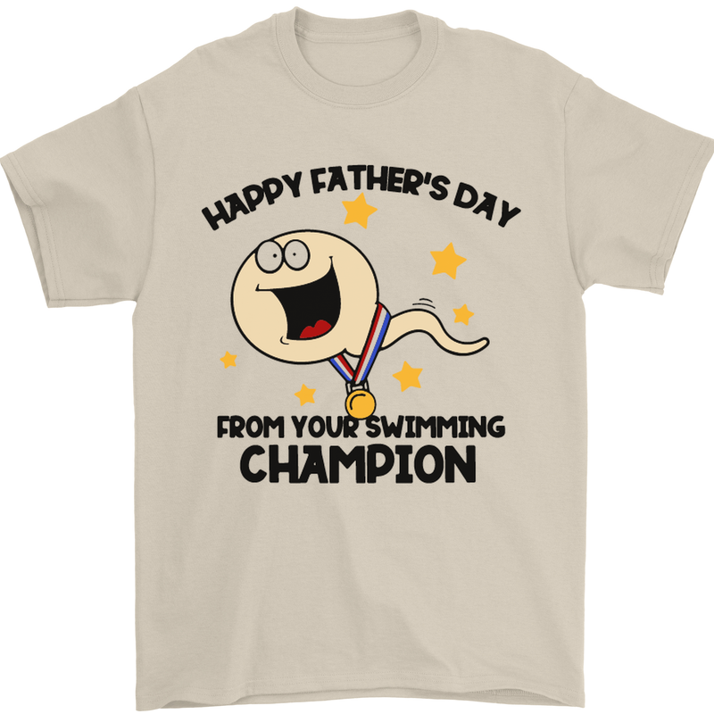 Swimming Champion Funny Fathers Day Dad Mens T-Shirt Cotton Gildan Sand