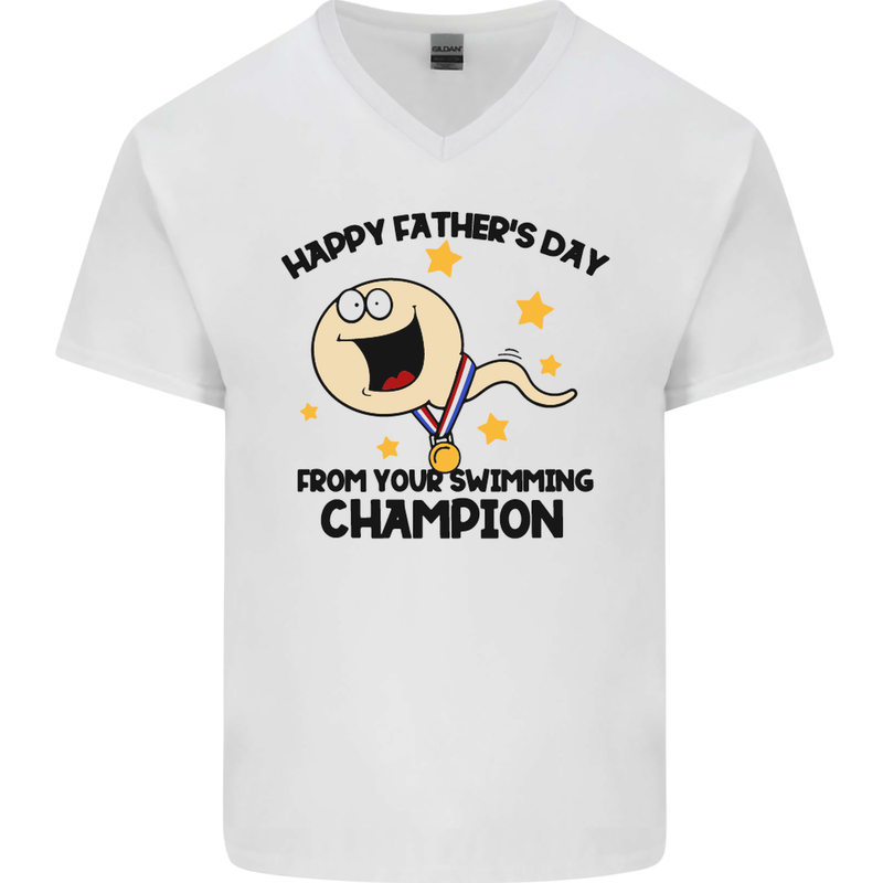 Swimming Champion Funny Fathers Day Dad Mens V-Neck Cotton T-Shirt White