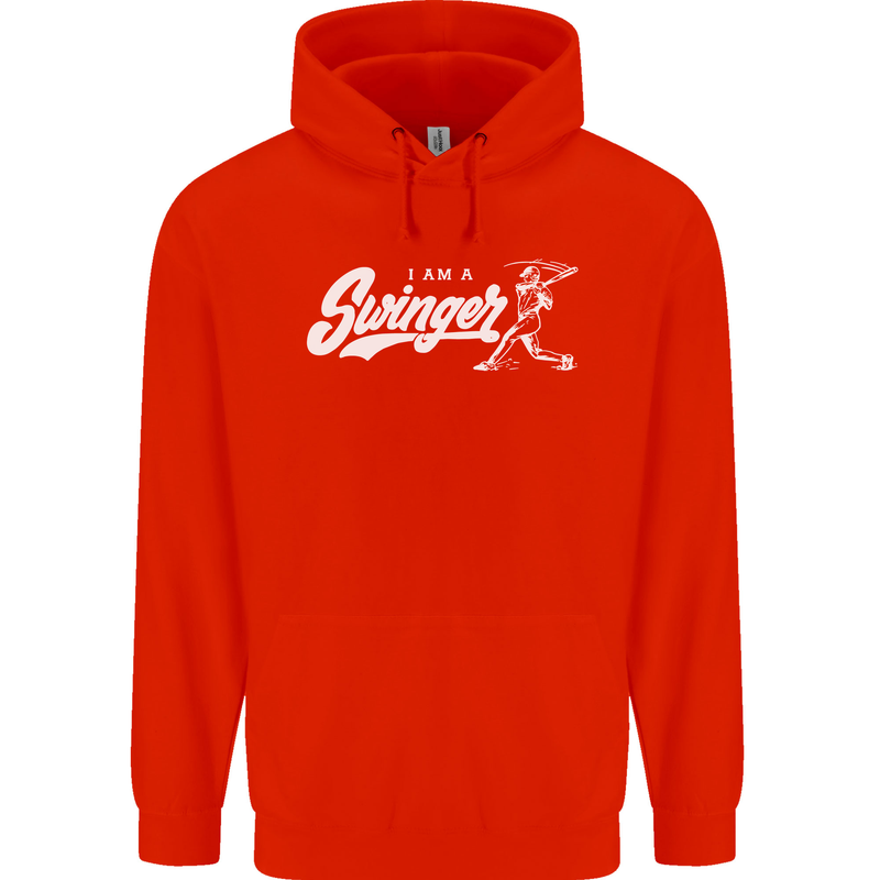 Swinger Funny Baseball Softball Mens 80% Cotton Hoodie Bright Red