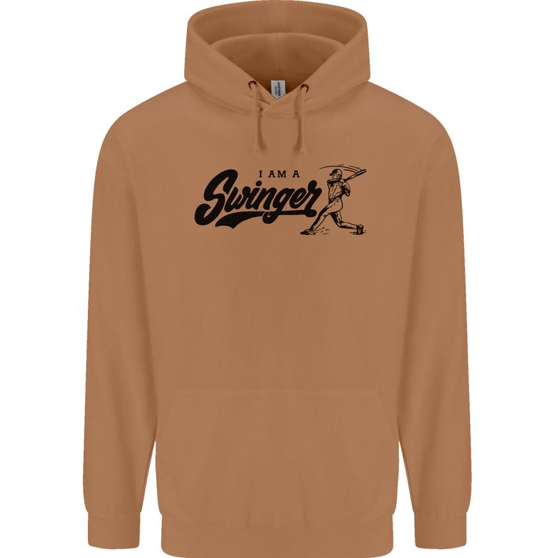 Swinger Funny Baseball Softball Mens 80% Cotton Hoodie Caramel Latte