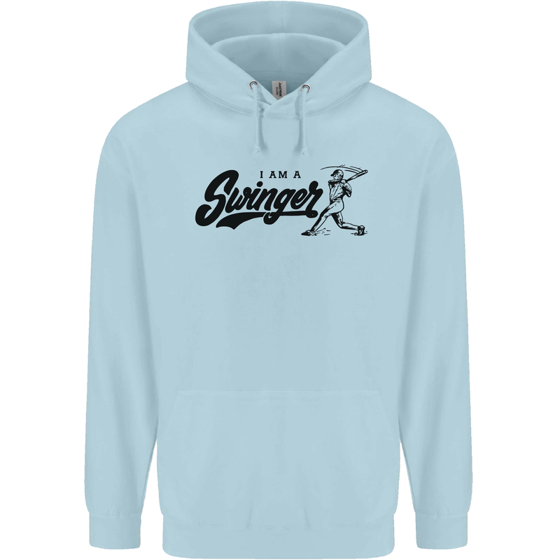 Swinger Funny Baseball Softball Mens 80% Cotton Hoodie Light Blue