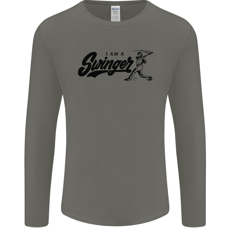 Swinger Funny Baseball Softball Mens Long Sleeve T-Shirt Charcoal