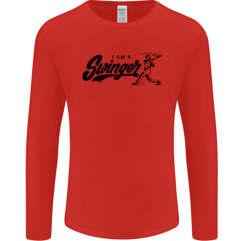 Swinger Funny Baseball Softball Mens Long Sleeve T-Shirt Red