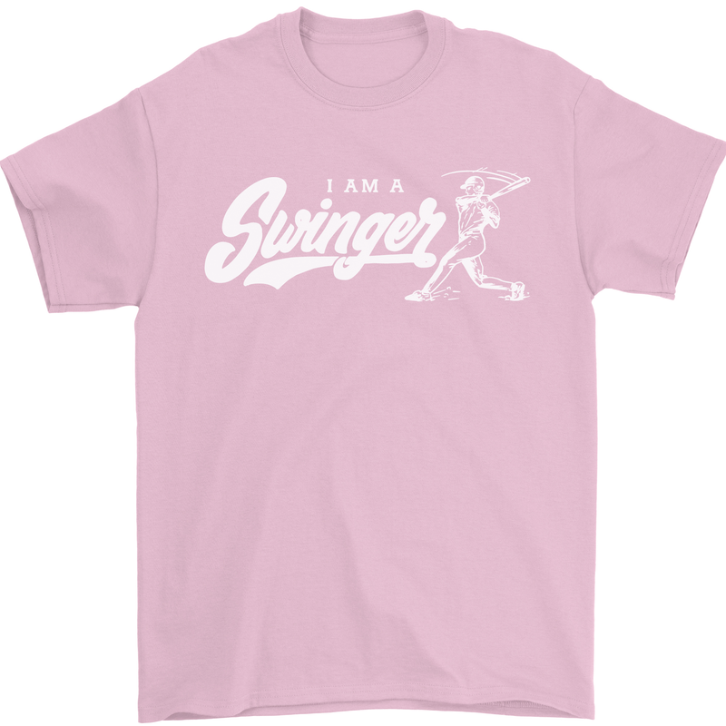 Swinger Funny Baseball Softball Mens T-Shirt Cotton Gildan Light Pink