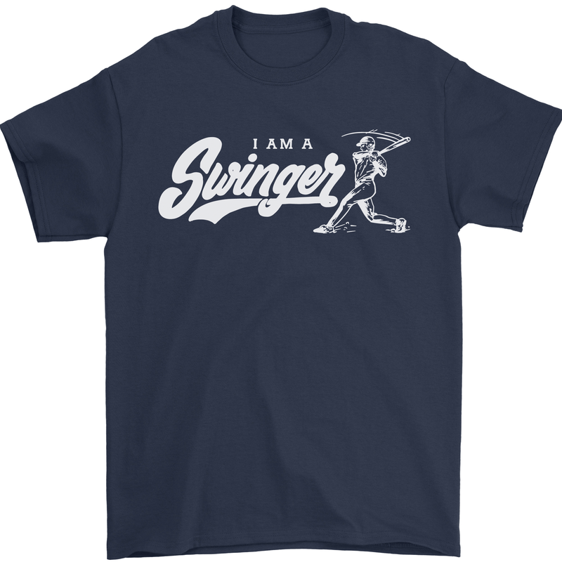Swinger Funny Baseball Softball Mens T-Shirt Cotton Gildan Navy Blue