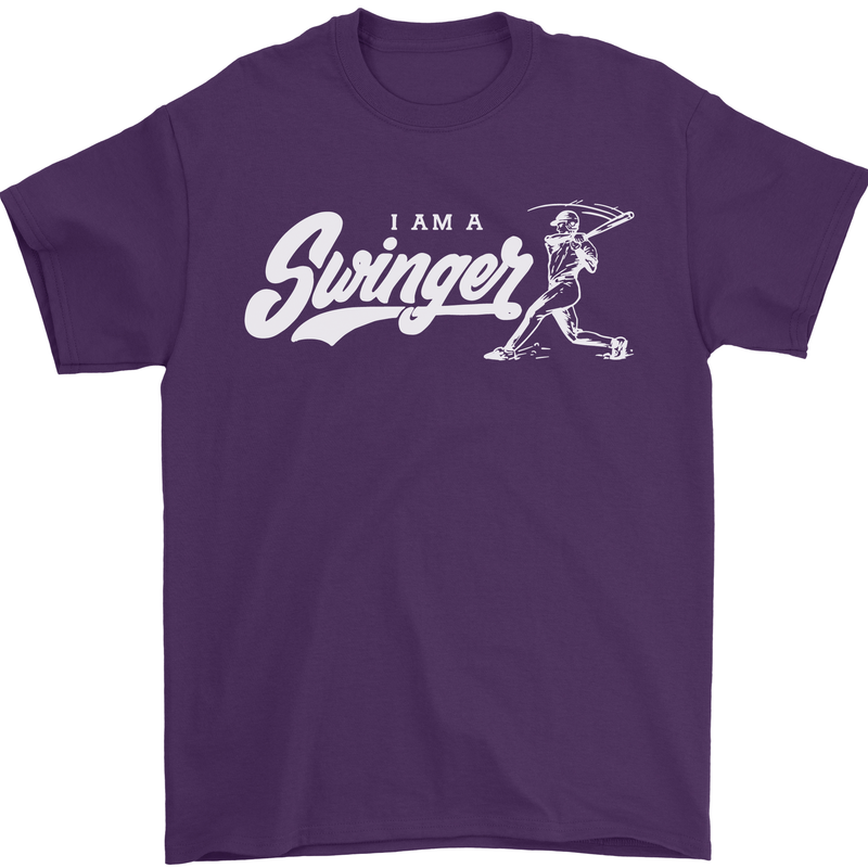 Swinger Funny Baseball Softball Mens T-Shirt Cotton Gildan Purple