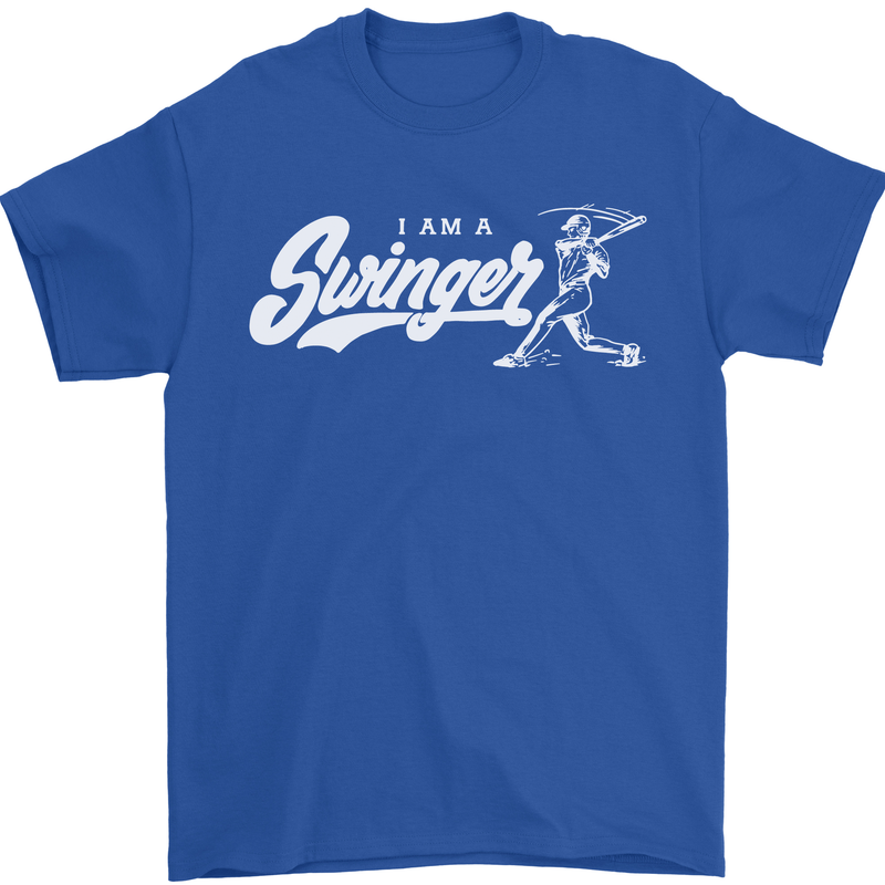 Swinger Funny Baseball Softball Mens T-Shirt Cotton Gildan Royal Blue
