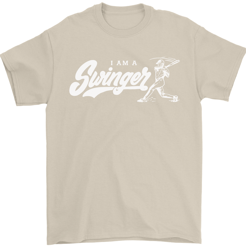 Swinger Funny Baseball Softball Mens T-Shirt Cotton Gildan Sand