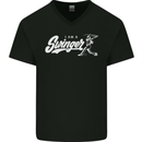Swinger Funny Baseball Softball Mens V-Neck Cotton T-Shirt Black