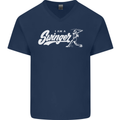 Swinger Funny Baseball Softball Mens V-Neck Cotton T-Shirt Navy Blue