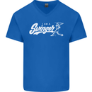 Swinger Funny Baseball Softball Mens V-Neck Cotton T-Shirt Royal Blue