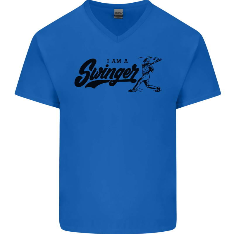 Swinger Funny Baseball Softball Mens V-Neck Cotton T-Shirt Royal Blue