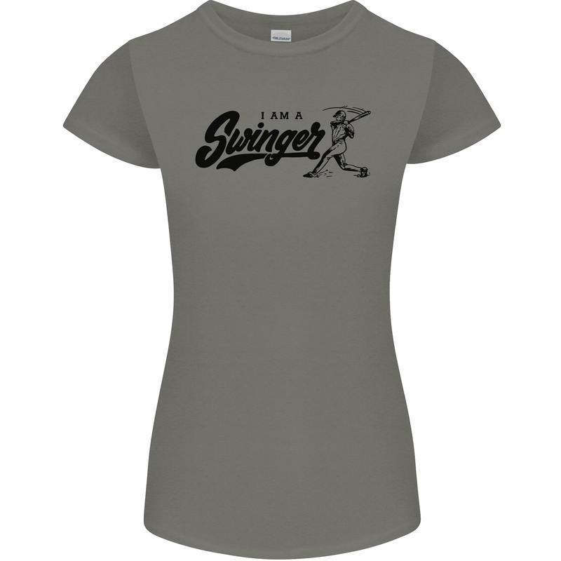 Swinger Funny Baseball Softball Womens Petite Cut T-Shirt Charcoal