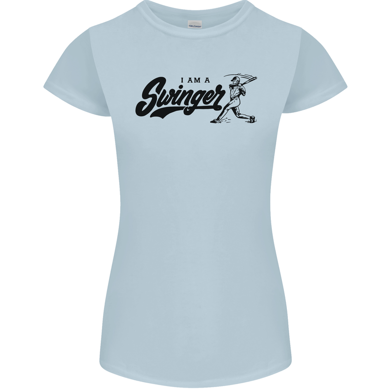 Swinger Funny Baseball Softball Womens Petite Cut T-Shirt Light Blue