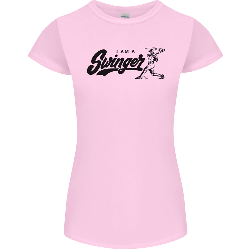 Swinger Funny Baseball Softball Womens Petite Cut T-Shirt Light Pink