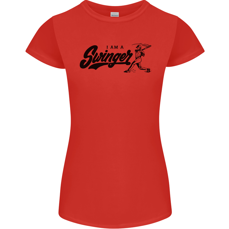 Swinger Funny Baseball Softball Womens Petite Cut T-Shirt Red