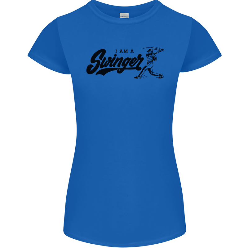 Swinger Funny Baseball Softball Womens Petite Cut T-Shirt Royal Blue