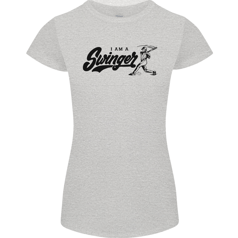 Swinger Funny Baseball Softball Womens Petite Cut T-Shirt Sports Grey