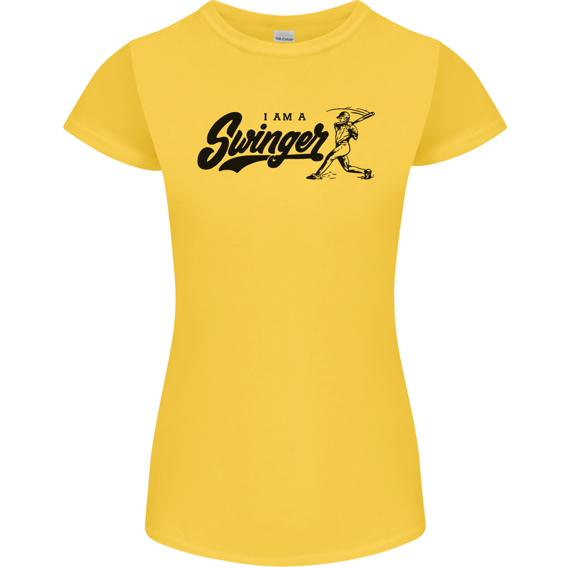 Swinger Funny Baseball Softball Womens Petite Cut T-Shirt Yellow