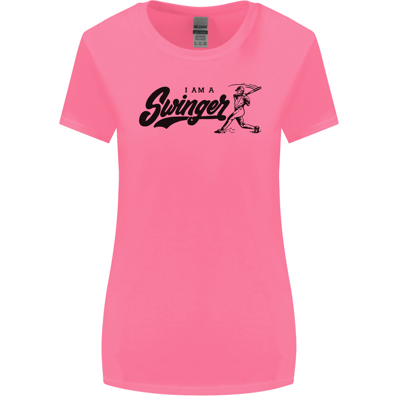 Swinger Funny Baseball Softball Womens Wider Cut T-Shirt Azalea