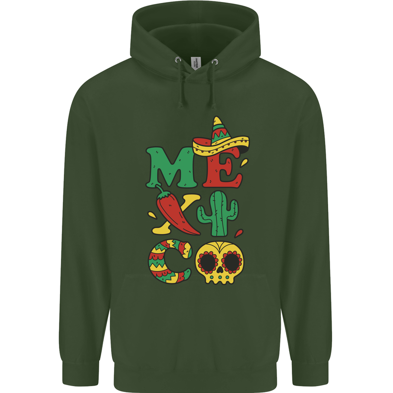 Symbols of Mexico Childrens Kids Hoodie Forest Green