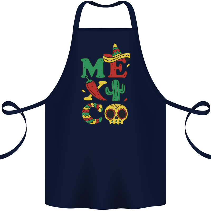 Symbols of Mexico Cotton Apron 100% Organic Navy Blue